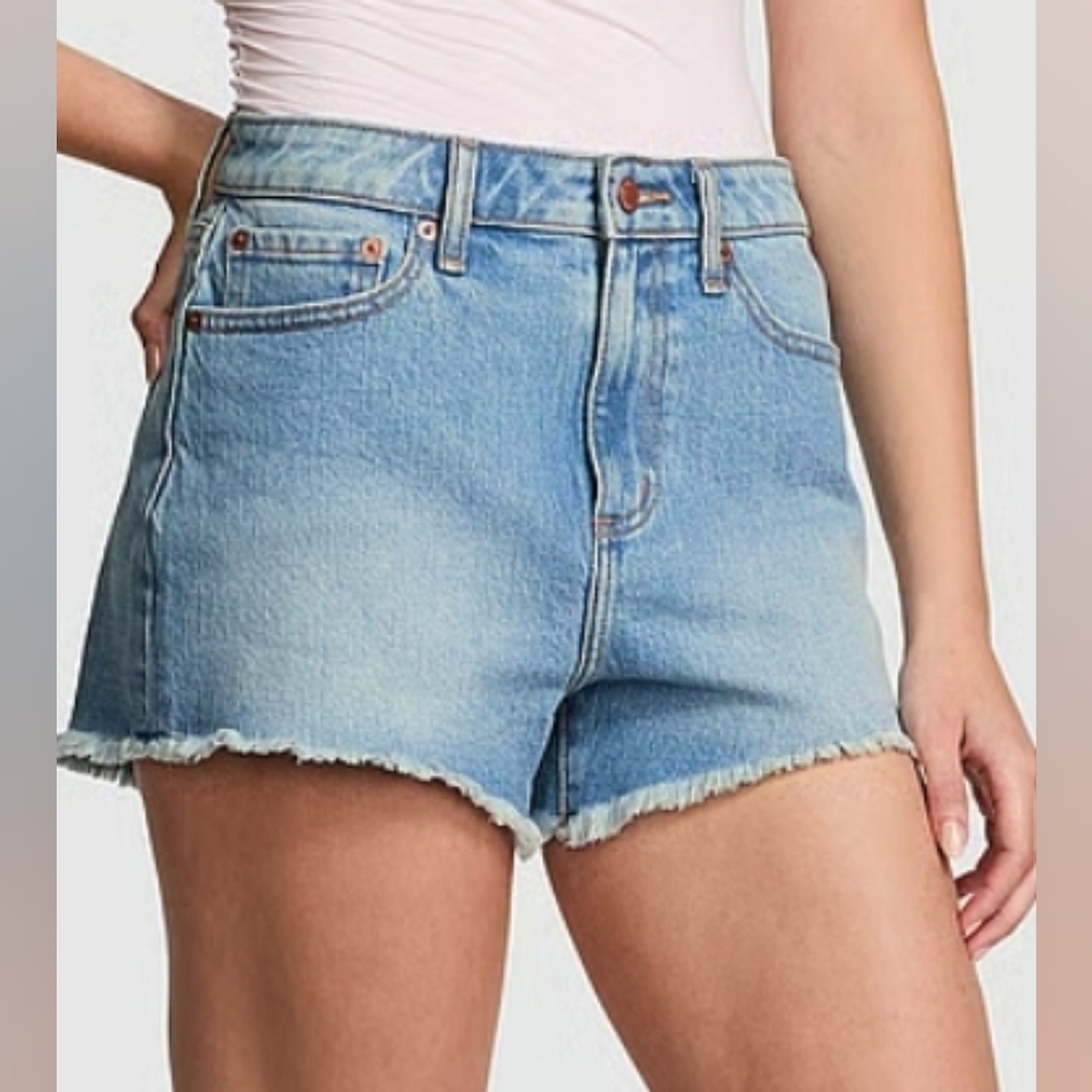 💕VICTORIA'S SECRET PINK Denim High Waist Rise Stretch Jeans Shorts Light Wash 4